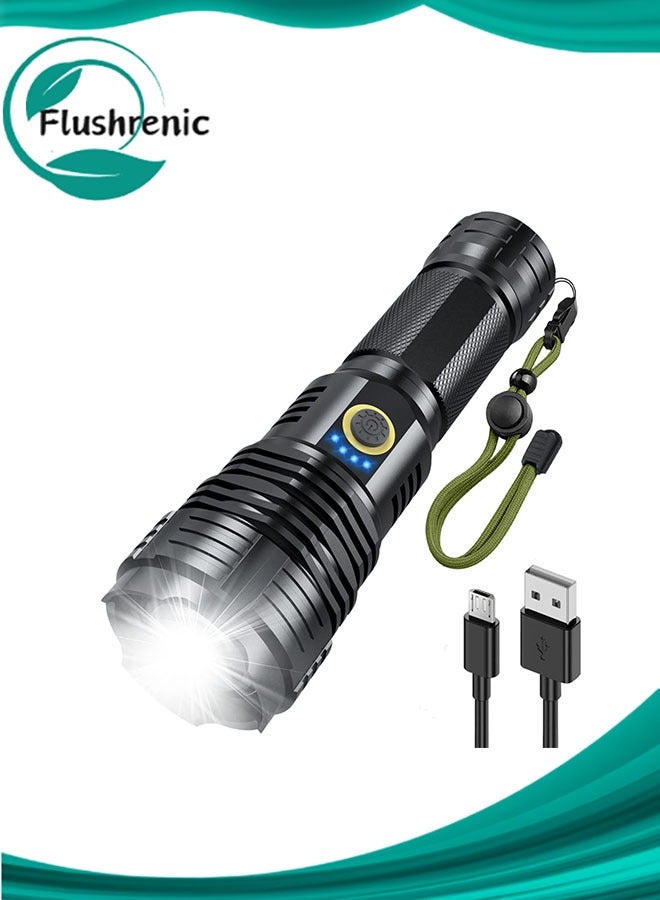 فلوشرينيك مصابيح LED قابلة لإعادة الشحن عالية لومن ، 90000 لومن سوبر مشرقة مصابيح تكتيكية ، Xhp70.2 قابل للتزور ضوء فلاش مقاوم للماء 5 أوضاع للتخييم ، المشي لمسافات طويلة ، في الهواء الطلق ، حالات الطوارئ - Image 1