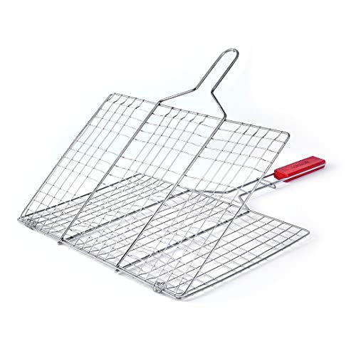 Freshome Large 54 x 38 x 2.5 cm Mild Steel Portable Barbecue BBQ Grill Net Basket Roast Grilling Tray Plated with Wooden Handle for Barbecue, Roasting, Camping, Outdoor Cooking, Fish, Meat, Vegetables (54 x 38 x 2.5 cm) - Image 4
