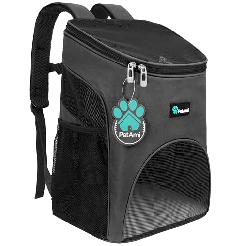 PetAmi Small Dogs and Cat Backpack Carrier Airline Approved Pet Backpack Carrier Ventilated Safety Strap Buckle Support Designed for Hiking Travel Camping Outdoor Max 18 lbs Gray