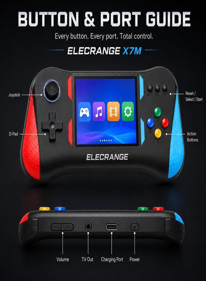 ELECRANGE جهاز ألعاب فيديو ELECRANGE للأطفال، 500 لعبة في جهاز واحد، صندوق ألعاب كلاسيكي مع شاشة عرض ثلاثية، صندوق ألعاب محمول مزود بمخرج تلفزيوني، يمكن تشغيل الألعاب على التلفزيون، ألعاب مثل كونترا، تانك، إلخ (متعدد الألوان) (X7M مع جهاز تحكم عن بعد) - Image 5
