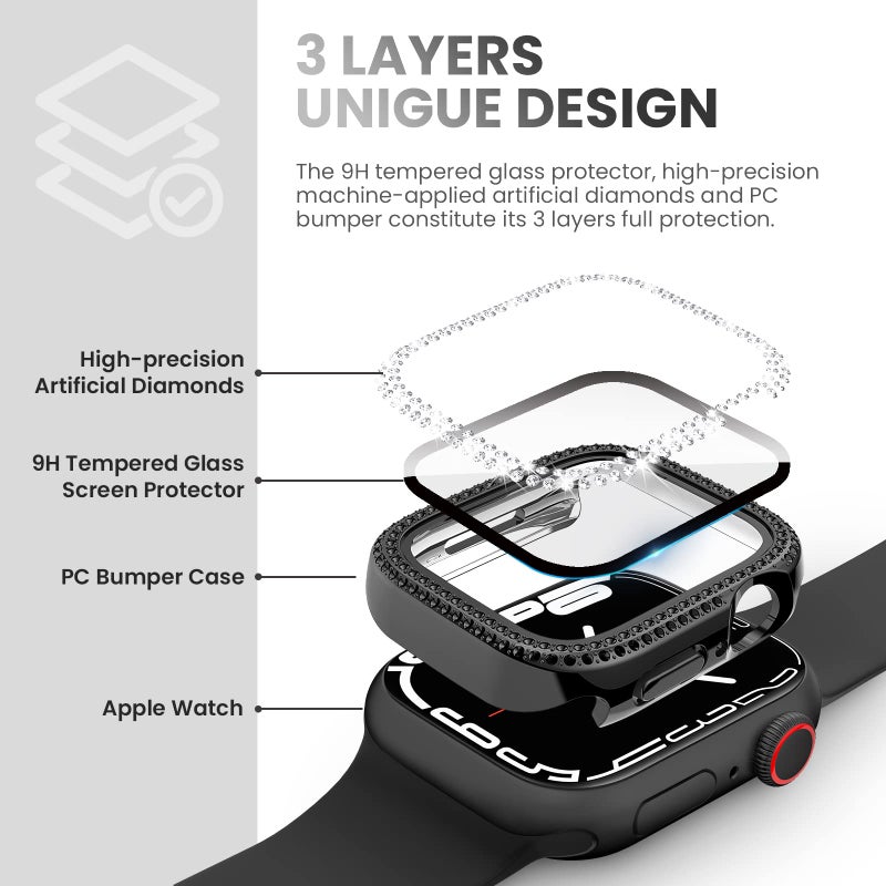 Tensea تينسيا [3 عبوات لحماية شاشة ساعة آبل SE الجيل الثاني 6 5 4 40 مم ملحقات، غلاف بامبر ماسي مدمج مع فيلم زجاج مقسى، غطاء واقي لامع للوجه للنساء، 40 مم - Image 4
