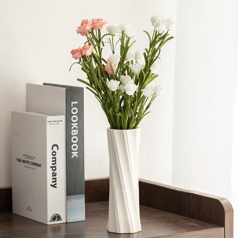 Valemoon White Ceramic Vase, 8.4" H, Artistic Flower Vase Classic Style for Fireplace Bedroom Kitchen Living Room Centerpieces Office Desk, Fit for Holding Dried Flowers, Fresh Flowers, Artificial Flowers - Image 4