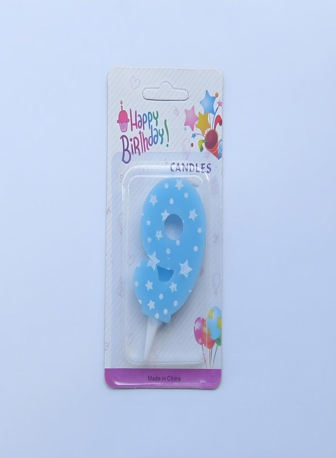 PEPUP Number Candles 9 for Birthday | Wedding Nineth Year Anniversary Cake Decoration | Star Blue Design (Size : Width 4.3 x Height 6.3 cm) - Image 3