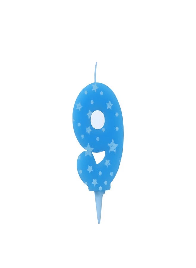 PEPUP Number Candles 9 for Birthday | Wedding Nineth Year Anniversary Cake Decoration | Star Blue Design (Size : Width 4.3 x Height 6.3 cm) - Image 1