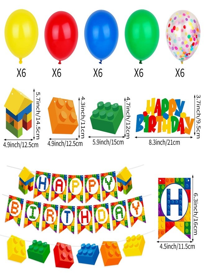 Atiloy Building Blocks Themed Birthday Party Decorations Pack - Include Building Block Happy Birthday Banner Colorful Cake Topper and Balloons for Boys Girls Summer Colorful Themed Party Supplies - Image 2