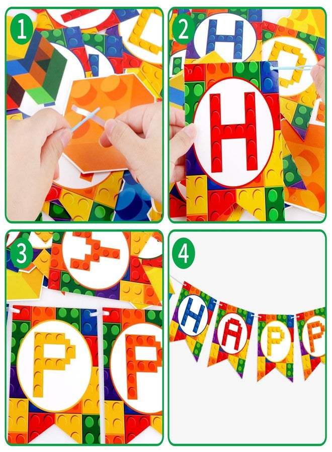 Atiloy Building Blocks Themed Birthday Party Decorations Pack - Include Building Block Happy Birthday Banner Colorful Cake Topper and Balloons for Boys Girls Summer Colorful Themed Party Supplies - Image 3