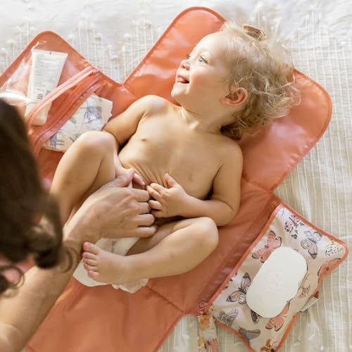 Tiny Twinkle Portable Diaper Changing Pad – Foldable, Waterproof & Compact Travel Changing Mat with Storage | Smart Wipes Pocket for On-The-Go Parents(Flutter) - Image 3
