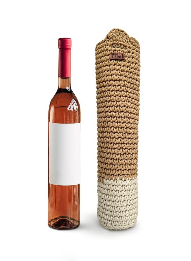 Kind Strings Bottle Bag Wine Bottle Gift Bag Handmade Eco-Friendly Crochet Knitted Water Bottle Cover for 1 Litre Bottles for Office & Travel (Beige & White) - Image 1