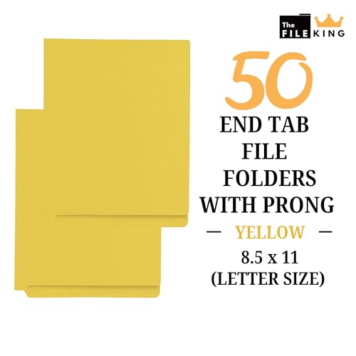 The File King End Tab File Folders with 2 Fasteners – Letter Size, 50 Pack, Yellow | 2" Prongs, Reinforced Tabs & Scored Spine for Expansion | Medical Chart & Shelf Filing System Folders | Made in USA - Image 2