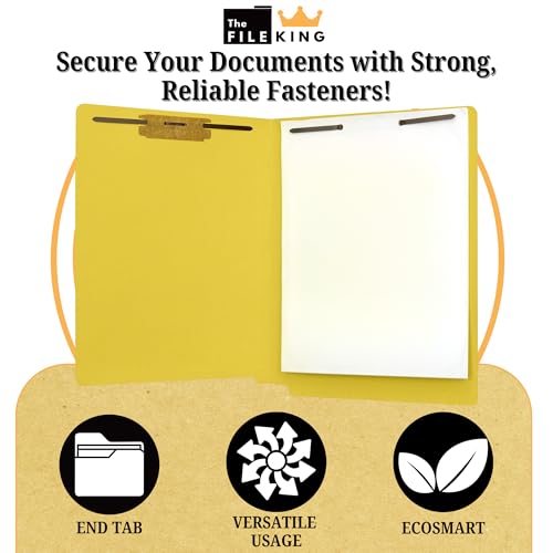 The File King End Tab File Folders with 2 Fasteners – Letter Size, 50 Pack, Yellow | 2" Prongs, Reinforced Tabs & Scored Spine for Expansion | Medical Chart & Shelf Filing System Folders | Made in USA - Image 3