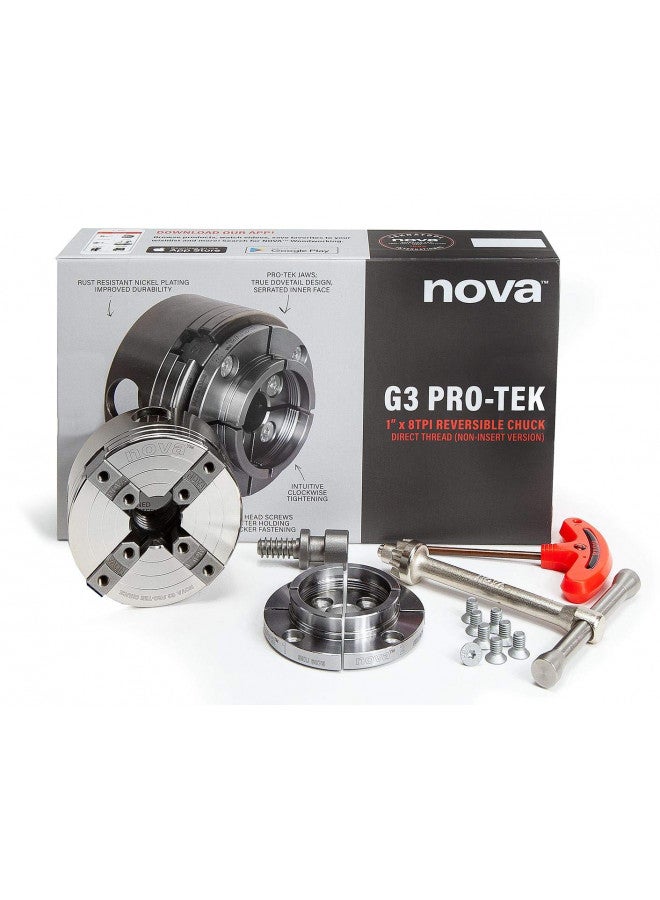 NOVA NOVA 48291 PREMIER PRO-TEK G3 CHUCK With 2" PRO-TEK Jaws, Woodworm screw, & Dlx. Storage Box, Direct Thread Version 1"x 8 TPI Only (Does Not Use Inserts) - Image 1