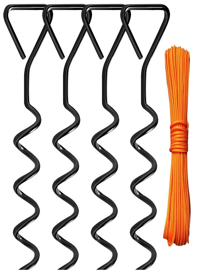 Tradesparker Trampoline Anchors Stakes Tent Garden Stake Heavy Duty Trampoline Parts Tent Canopies,Carports,Swing Sets Small Stake Corkscrew Shape Steel Stakes Anchor Kit,Bonus 4 Strong Belt,Black - Image 1