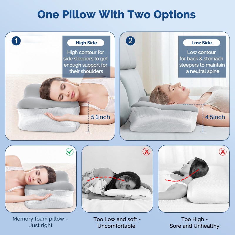 Silkena Cervical Neck Pillow, Ergonomic Side Sleeper Pillow for Neck Support, Cooling Memory Foam Pillows for Sleeping, Contour Orthopedic Bed Pillows for Side Back Stomach Sleepers (Grey) - Image 3