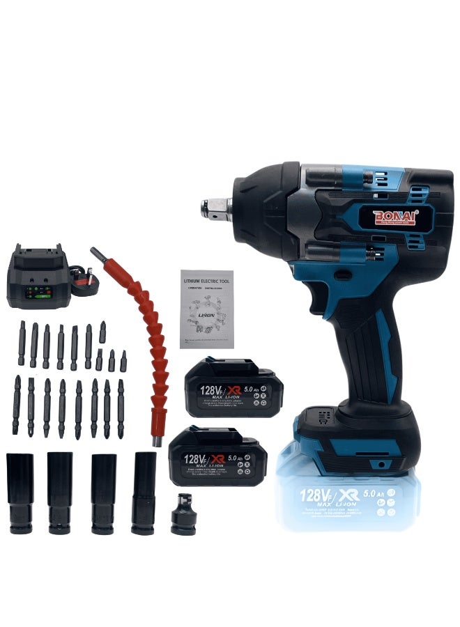 BONAI Cordless Impact Wrench 600Nm Torque, 2500RPM, 128VF XR 5.0Ah Li-Ion Battery, Brushless Motor, Variable Speed, Electric Power Tool for Car Repair & Construction - Image 1