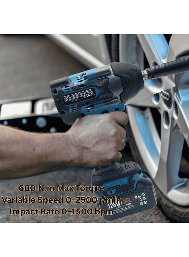 BONAI Cordless Impact Wrench 600Nm Torque, 2500RPM, 128VF XR 5.0Ah Li-Ion Battery, Brushless Motor, Variable Speed, Electric Power Tool for Car Repair & Construction - Image 3
