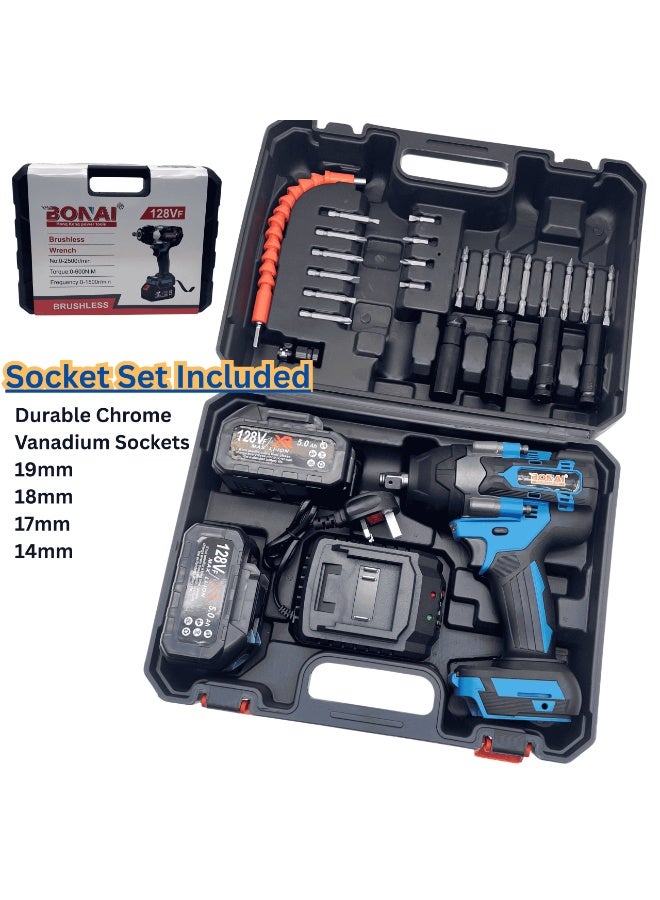 BONAI Cordless Impact Wrench 600Nm Torque, 2500RPM, 128VF XR 5.0Ah Li-Ion Battery, Brushless Motor, Variable Speed, Electric Power Tool for Car Repair & Construction - Image 2