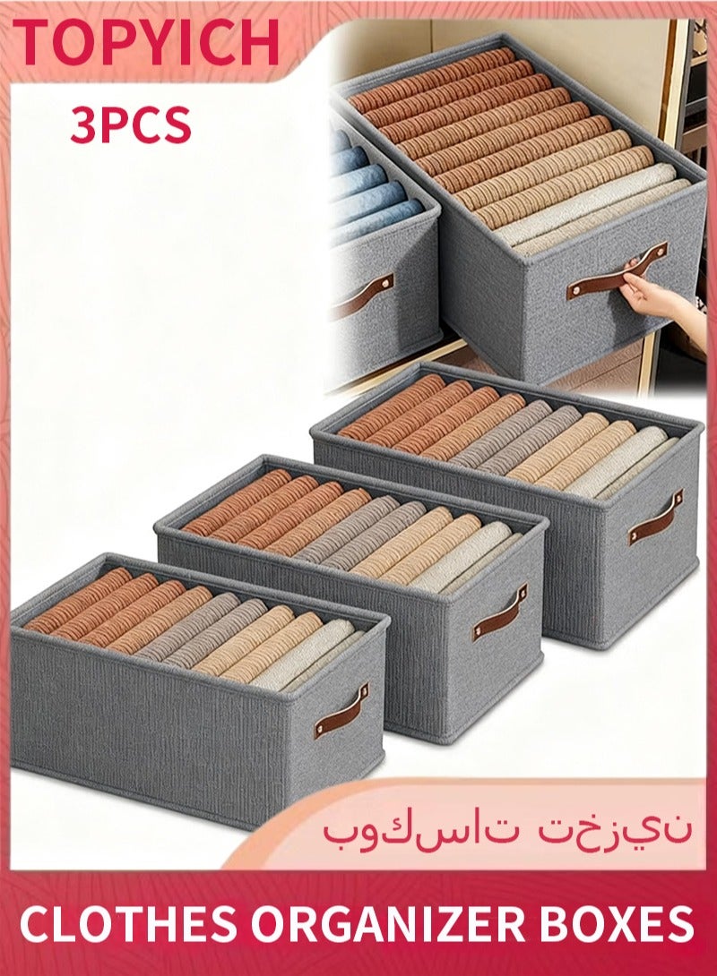 Topyich 3PCS Clothes Organizer - Foldable Cloth Storage Box with Handles, Washable Closet Storage for Home/Bedroom/Office (Grey) - Image 1