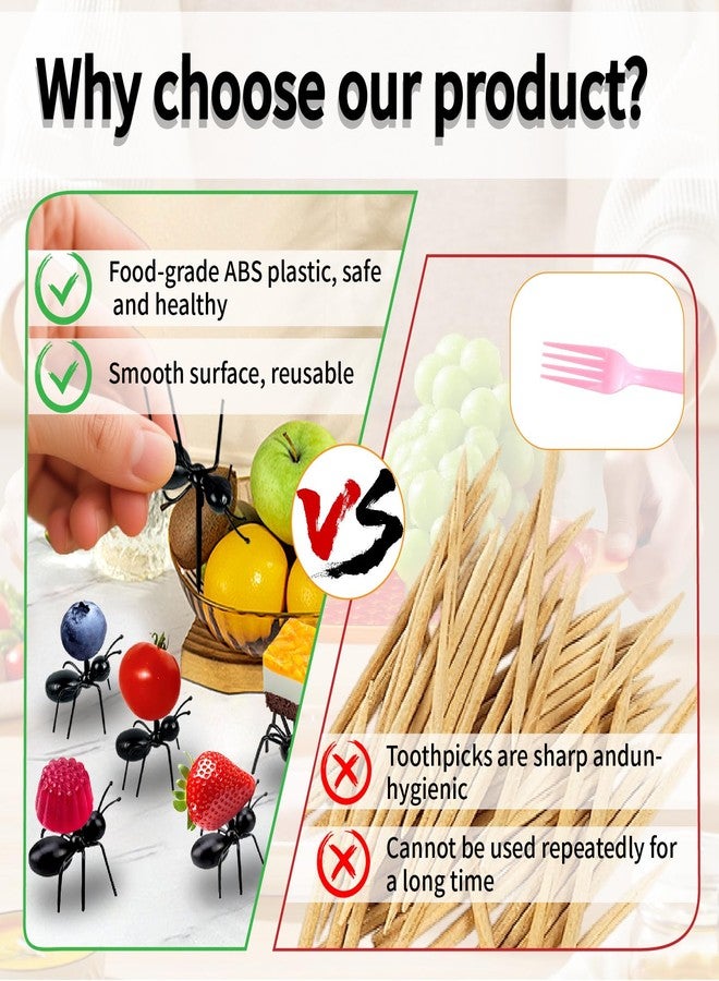 VYNFLICK Ant Fruit Toothpicks - Reusable Party Food Forks 48pcs Plastic Ant Appetizers Decor Bug Themed Cocktail Fork for Birthday Picnic Decor - Image 4