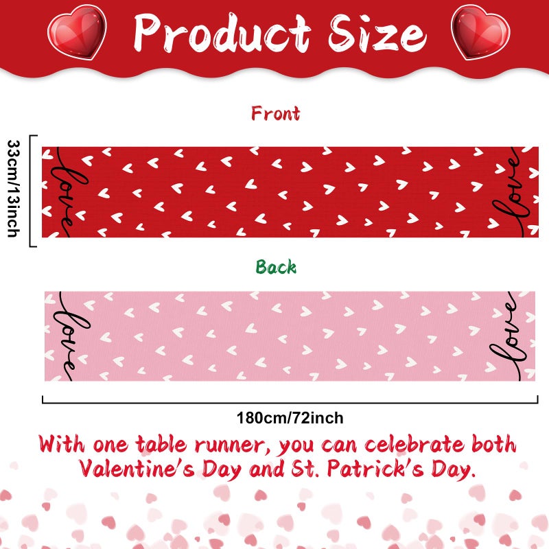 QOUBAI Valentine's Day Linen Table Runner Valentine's Day Table Runner Red Love and Pink Love Tables Decoration for Dinning Kitchen Home Anniversary Wedding Party Decoration Supplies (13 x 72Inch) - Image 2