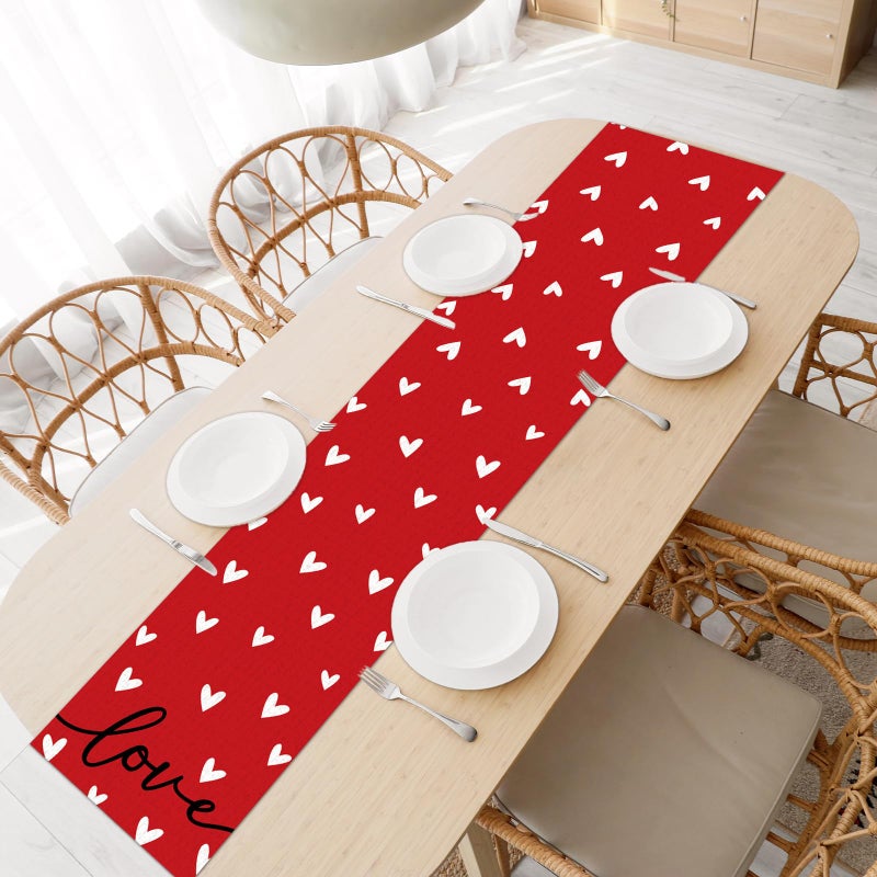 QOUBAI Valentine's Day Linen Table Runner Valentine's Day Table Runner Red Love and Pink Love Tables Decoration for Dinning Kitchen Home Anniversary Wedding Party Decoration Supplies (13 x 72Inch) - Image 4