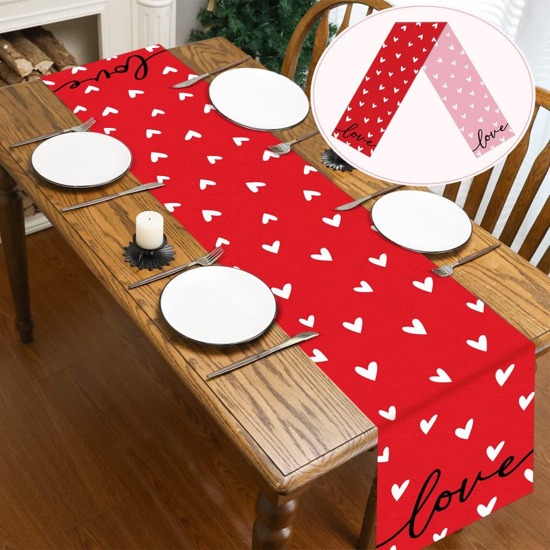 QOUBAI Valentine's Day Linen Table Runner Valentine's Day Table Runner Red Love and Pink Love Tables Decoration for Dinning Kitchen Home Anniversary Wedding Party Decoration Supplies (13 x 72Inch) - Image 5