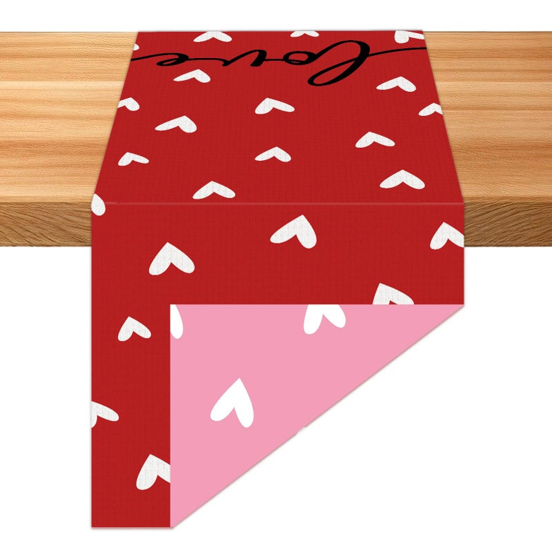 QOUBAI Valentine's Day Linen Table Runner Valentine's Day Table Runner Red Love and Pink Love Tables Decoration for Dinning Kitchen Home Anniversary Wedding Party Decoration Supplies (13 x 72Inch) - Image 1