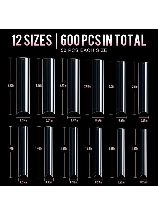 ranrose 600Pcs Clear Extra Long No Curve Nail Tips Xxxl Super Long Half Cover No C Curve False Nails 12 Sizes Tapered Square Nail Tips Press On Nails With Box - Image 2