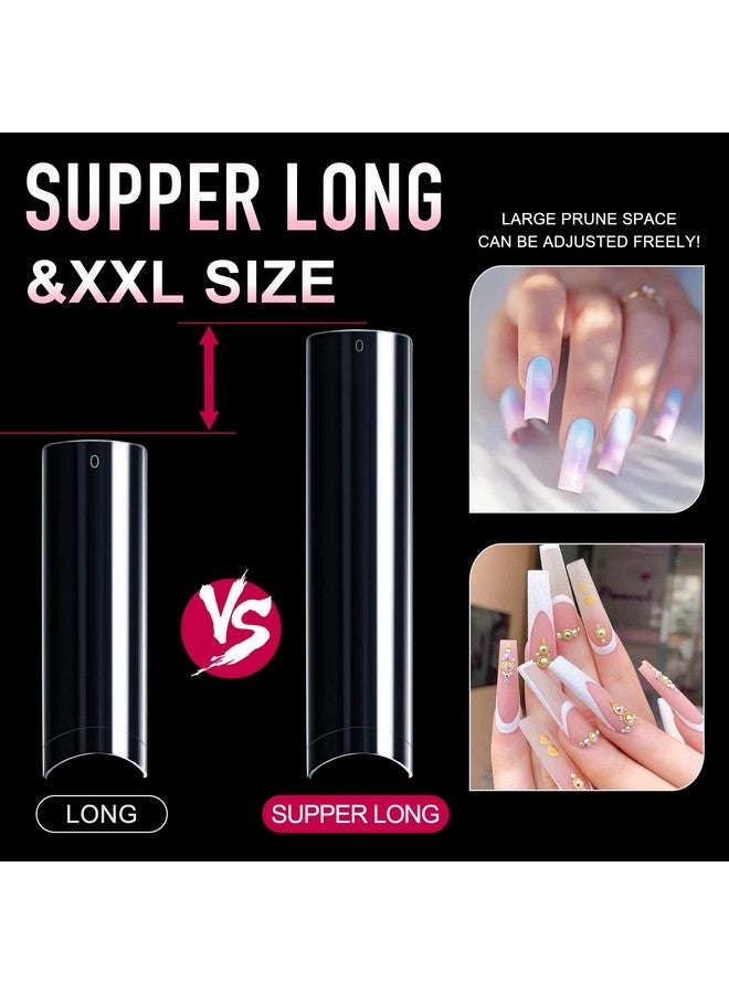 ranrose 600Pcs Clear Extra Long No Curve Nail Tips Xxxl Super Long Half Cover No C Curve False Nails 12 Sizes Tapered Square Nail Tips Press On Nails With Box - Image 3