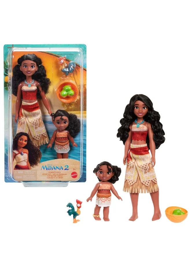 Moana 2 Toys, Sister Set with 2 Fashion Dolls in Signature Looks, Heihei Pet, Coconut & Basket Accessories, Inspired by the Movie
