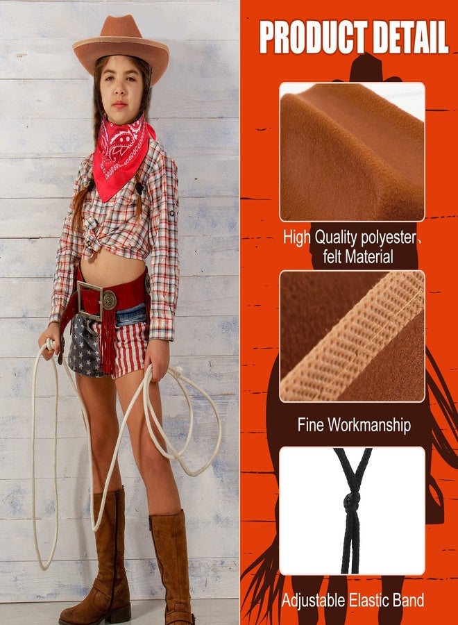 Funtery مجموعة من 20 قطعة من قبعات رعاة البقر للأطفال من Funtery، قبعات غربية مع وشاح أحمر لحفلات أعياد الميلاد والهالوين (بني وأحمر) - Image 4