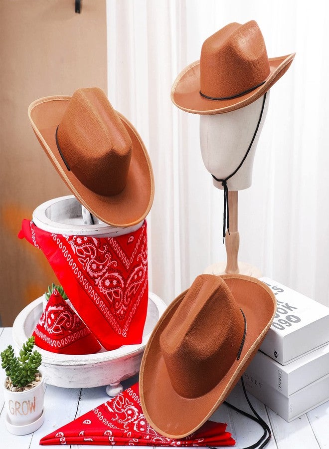 Funtery مجموعة من 20 قطعة من قبعات رعاة البقر للأطفال من Funtery، قبعات غربية مع وشاح أحمر لحفلات أعياد الميلاد والهالوين (بني وأحمر) - Image 2