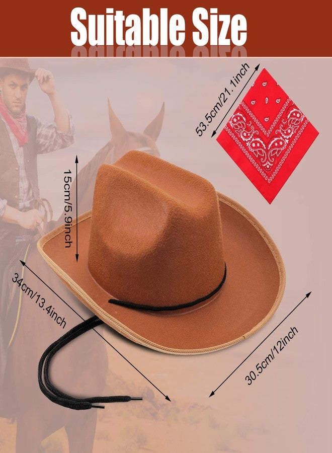 Funtery مجموعة من 20 قطعة من قبعات رعاة البقر للأطفال من Funtery، قبعات غربية مع وشاح أحمر لحفلات أعياد الميلاد والهالوين (بني وأحمر) - Image 3