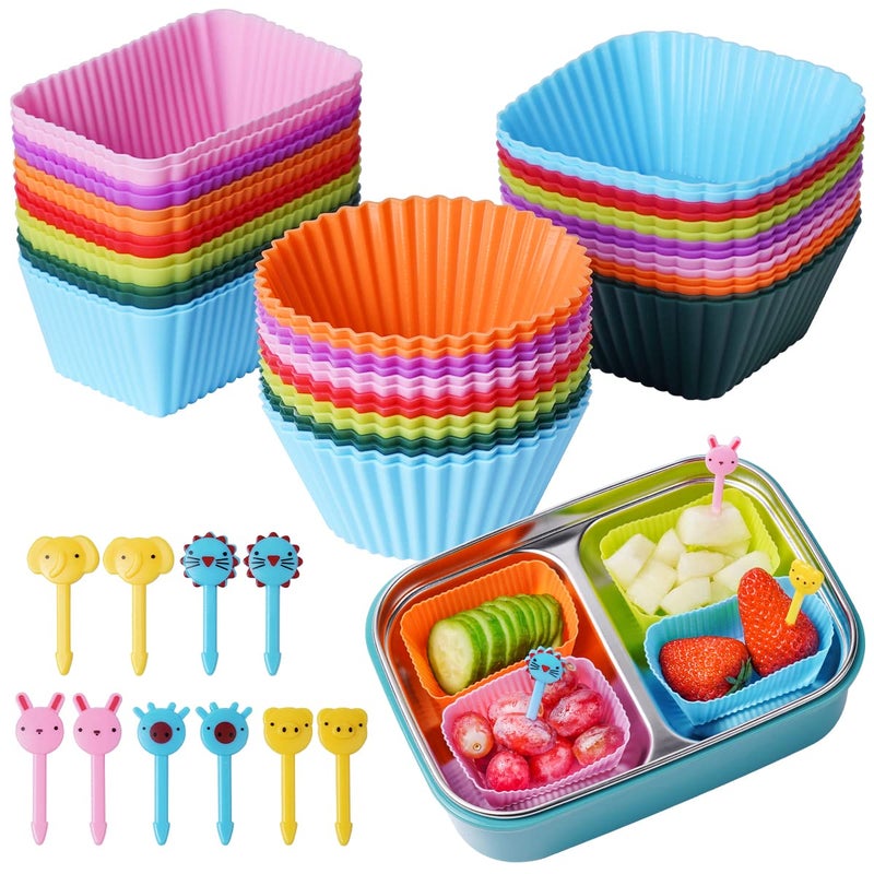 Doiaz Silicone Lunch Bento Box, 52 Pack Bento Lunch Box Bundle Dividers with Food Picks Lunch Accessories, Durable, Reusable, BPA-Free, Freezer and Dishwasher Safe - Image 1