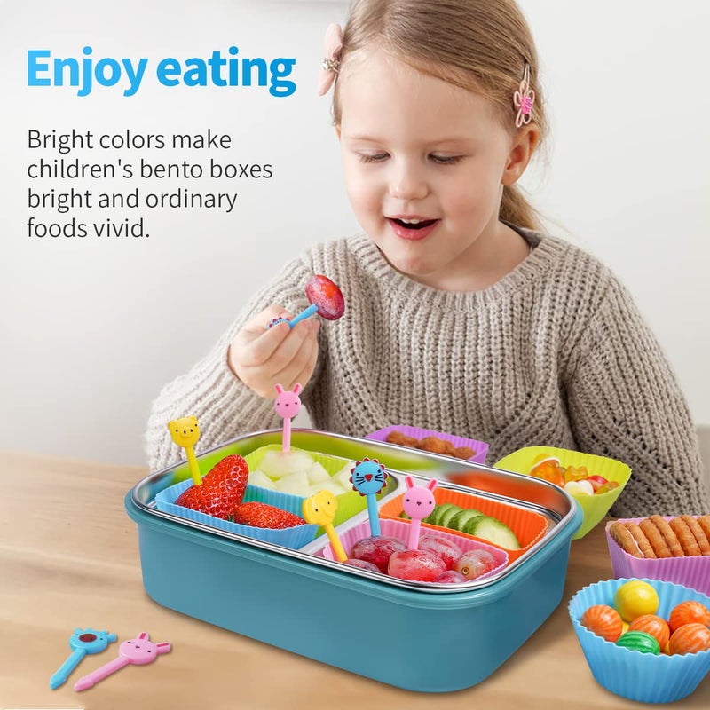 Doiaz Silicone Lunch Bento Box, 52 Pack Bento Lunch Box Bundle Dividers with Food Picks Lunch Accessories, Durable, Reusable, BPA-Free, Freezer and Dishwasher Safe - Image 3