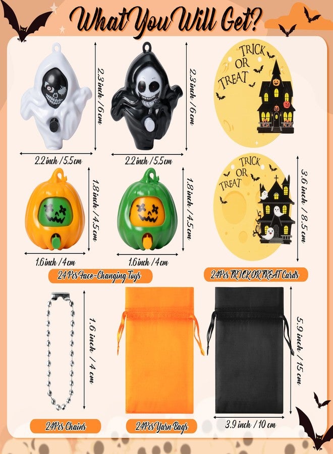 CY2SIDE 24 Pack Halloween Pumpkin Ghost Face-Changing Toys with Greeting Cards for Kids Classroom Exchange, Haunted House Trick or Treat Gift Cards and Halloween Keychains Gifts Ornament Party Favors - Image 3