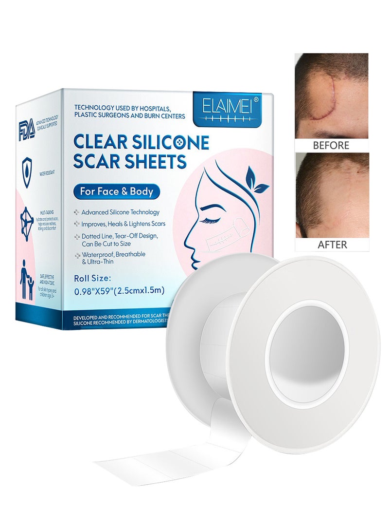 Elaimei Clear Silicone Scar Sheets, Fade Scar Sticker, Scar Removal Patch for Face & Body W2.5cm*L1.5m  - Image 1