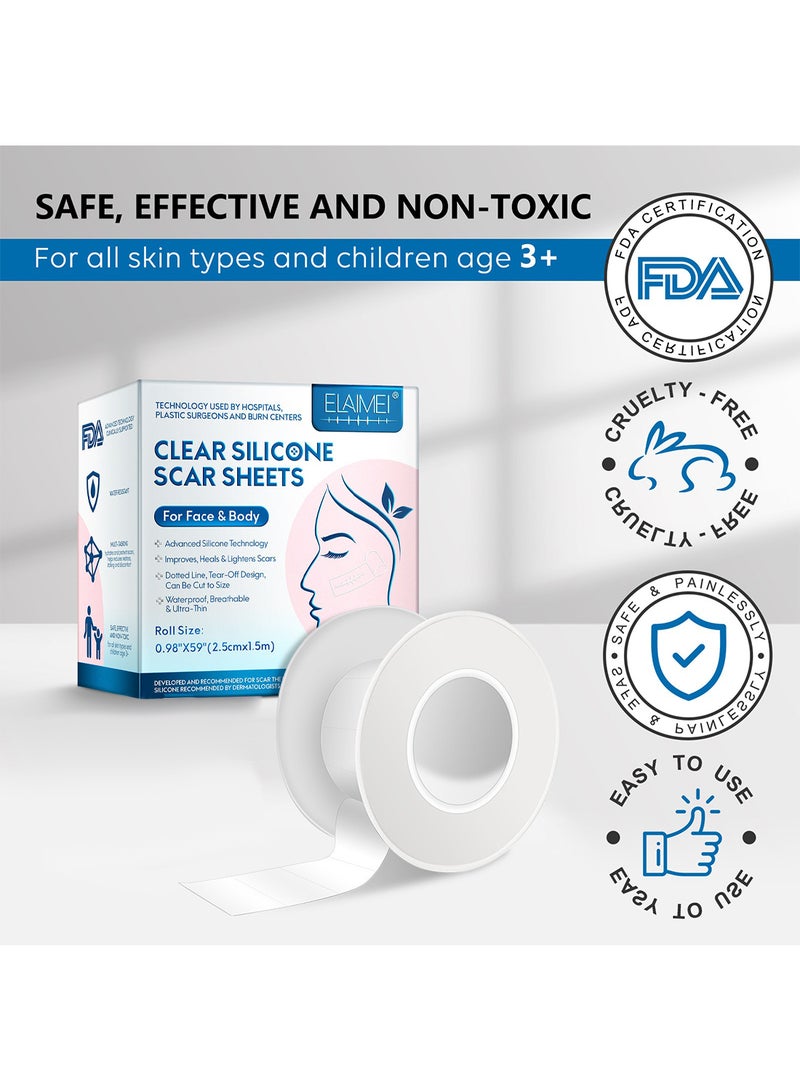 Elaimei Clear Silicone Scar Sheets, Fade Scar Sticker, Scar Removal Patch for Face & Body W2.5cm*L1.5m  - Image 2