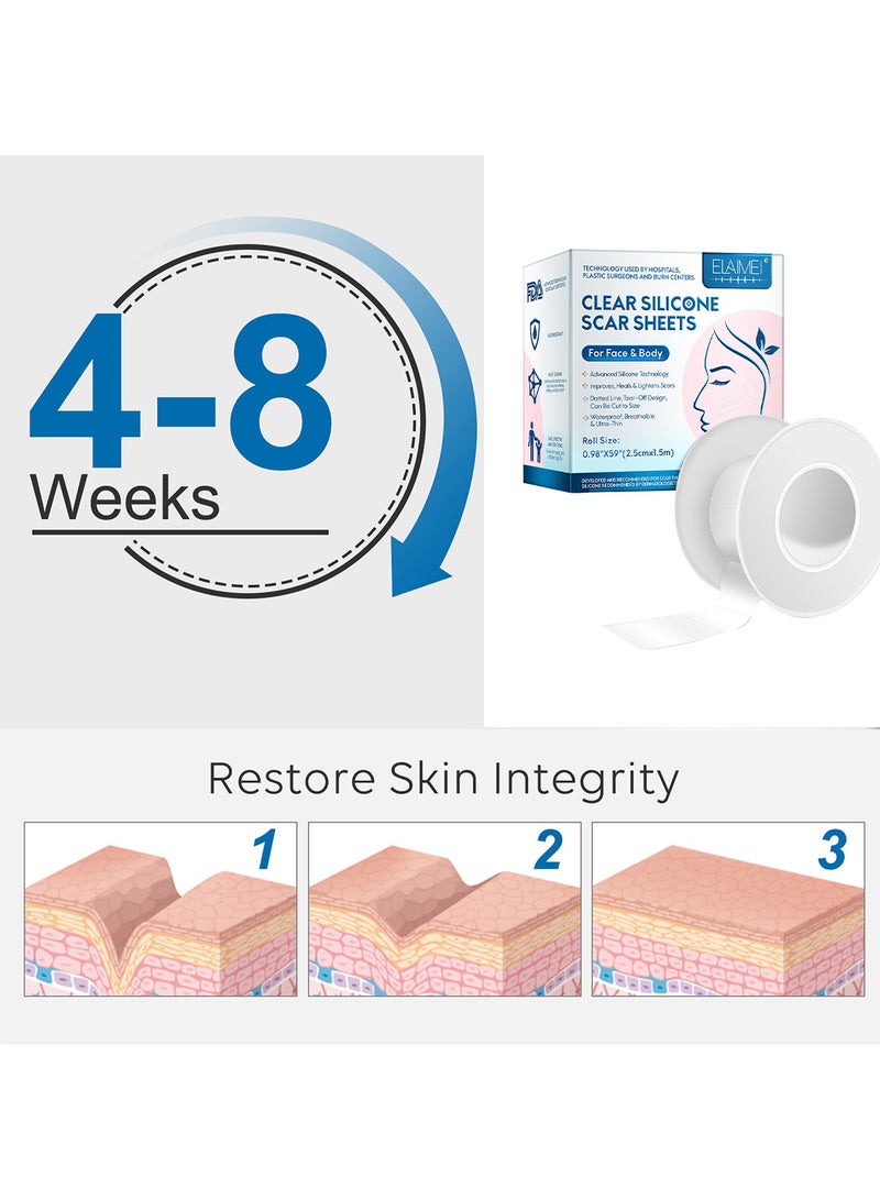 Elaimei Clear Silicone Scar Sheets, Fade Scar Sticker, Scar Removal Patch for Face & Body W2.5cm*L1.5m  - Image 3