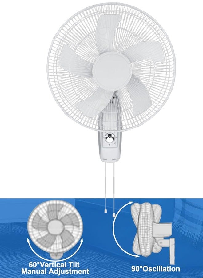 Wall Fan 16 inch 3 Speed with Oscillating & Overheat protected | Wall Mount Cooling Fan for Home Green House Work Room or Office Use (White)  - Image 1