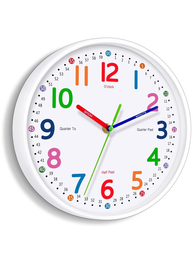 Kids Wall Clock: Telling Time Teaching Wall Clocks Silent Non-Ticking Clocks Battery Operated, Rustic Farmhouse Modern Clock Decorative for Kitchen Living Room Bedroom (10 Inch)  - Image 1