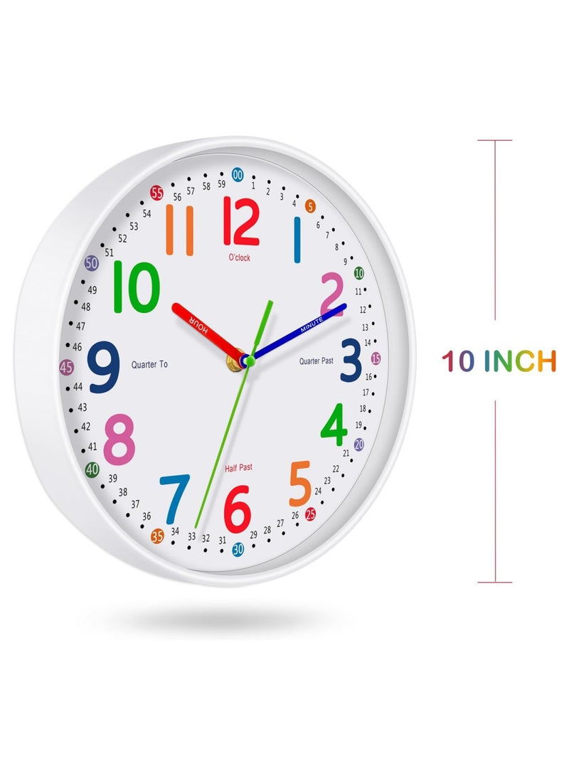 Kids Wall Clock: Telling Time Teaching Wall Clocks Silent Non-Ticking Clocks Battery Operated, Rustic Farmhouse Modern Clock Decorative for Kitchen Living Room Bedroom (10 Inch)  - Image 2