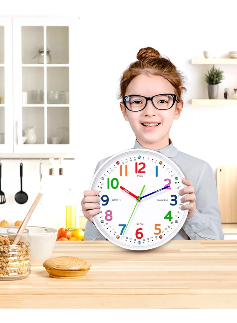 Kids Wall Clock: Telling Time Teaching Wall Clocks Silent Non-Ticking Clocks Battery Operated, Rustic Farmhouse Modern Clock Decorative for Kitchen Living Room Bedroom (10 Inch)  - Image 5
