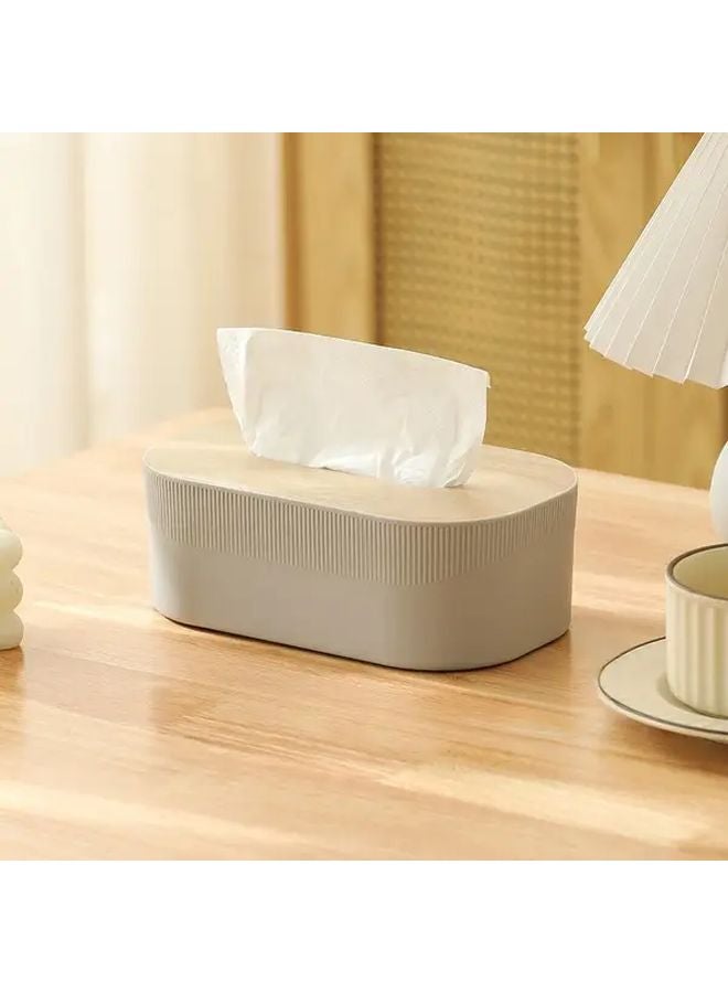 Nordic Minimalist Grey Wooden Lid Tissue Box With Towel And Mask Storage - Image 3