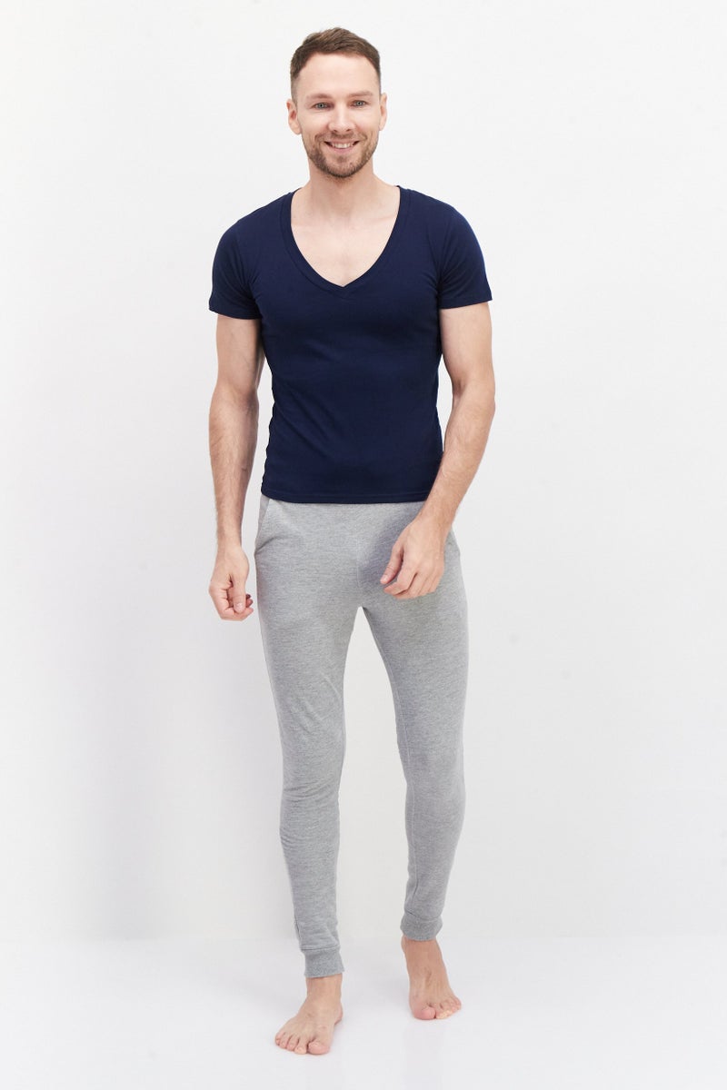 YOTO Men 2 Piece V-Neck Short Sleeve Solid Undershirt, Navy - Image 2