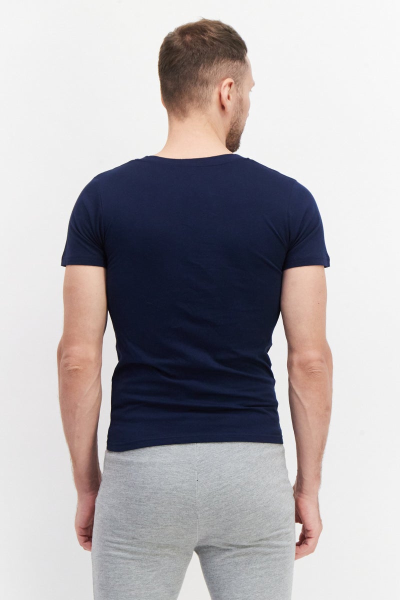 YOTO Men 2 Piece V-Neck Short Sleeve Solid Undershirt, Navy - Image 4