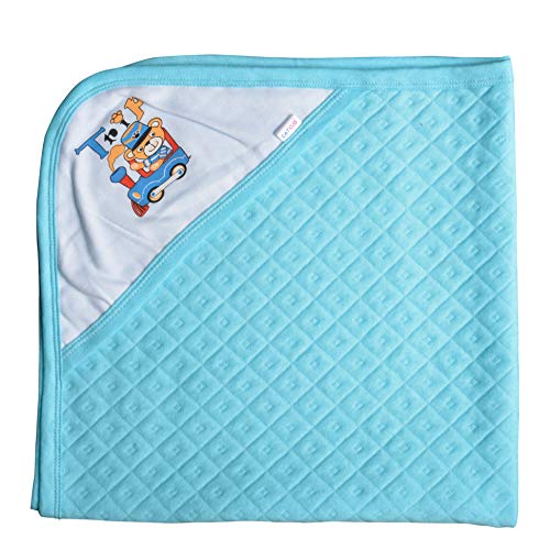 CATCUB Ultra Soft Cotton Jacquard Baby Hooded Towel Combo - Pack of 2 (Blue, White) - Image 2