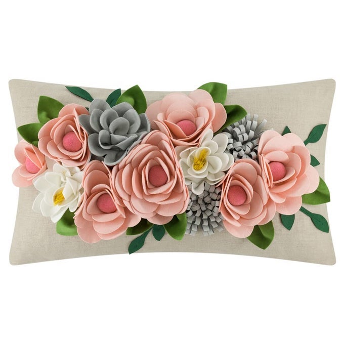 DECORATIVE 3D FLOWER THROW PILLOW COVERS ACCENT FLORAL PINK PILLOWCASES FOR COUCH BED HOME LIVING ROOM FARMHOUSE DECOR 12X20 INCH