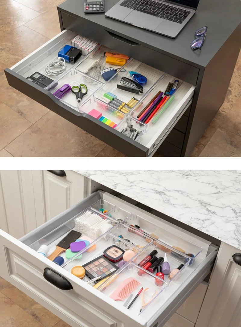 Vienev 8 Piece Transparent Drawer Organizer 2x(D.k.dkdrtgn N.square) 1x(O.dkdkdrtgn W.square)
