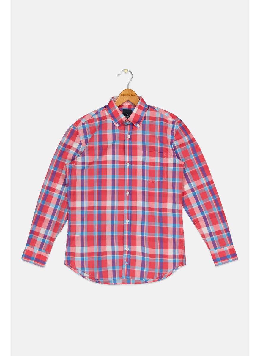 Tailorbyrd Kids Boy Checkered Long Sleeves Casual Shirt, Coral  - Image 1