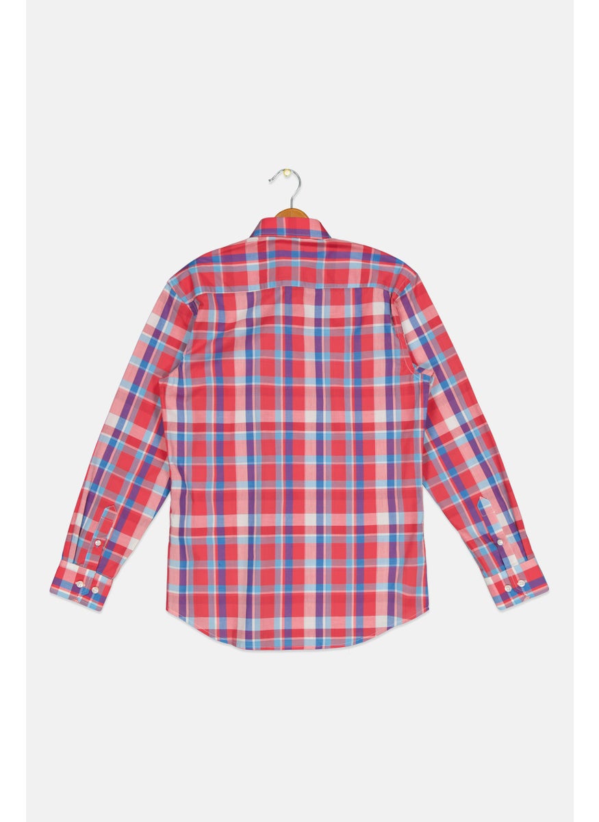 Tailorbyrd Kids Boy Checkered Long Sleeves Casual Shirt, Coral  - Image 2